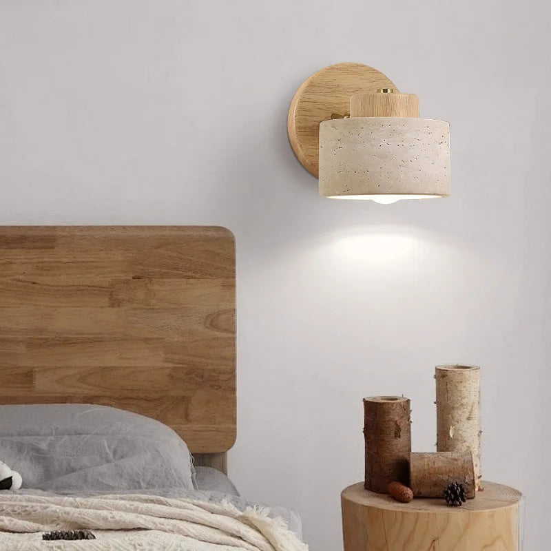 Real Stone Wall Lamp G9 Bulb Wood Base