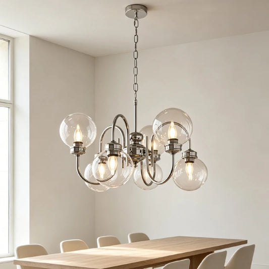 Clear Glass Pendant Light Chrome Metal E27 Bulb