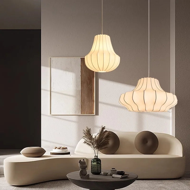 Nordic Wabi Sabi E27 Chandelier Living Room Silk LED Pendant
