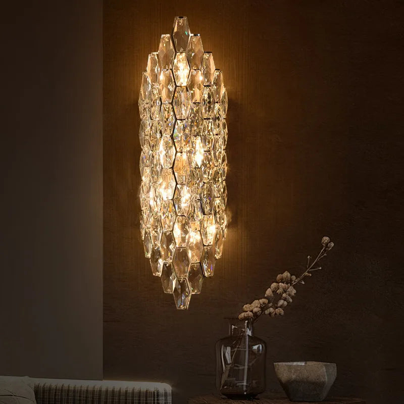 Gold Stainless Steel Clear Crystal LED Wall Sconce Art E14