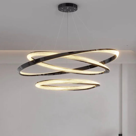 Steel Dimmable Chandelier Remote Control Stair Circle