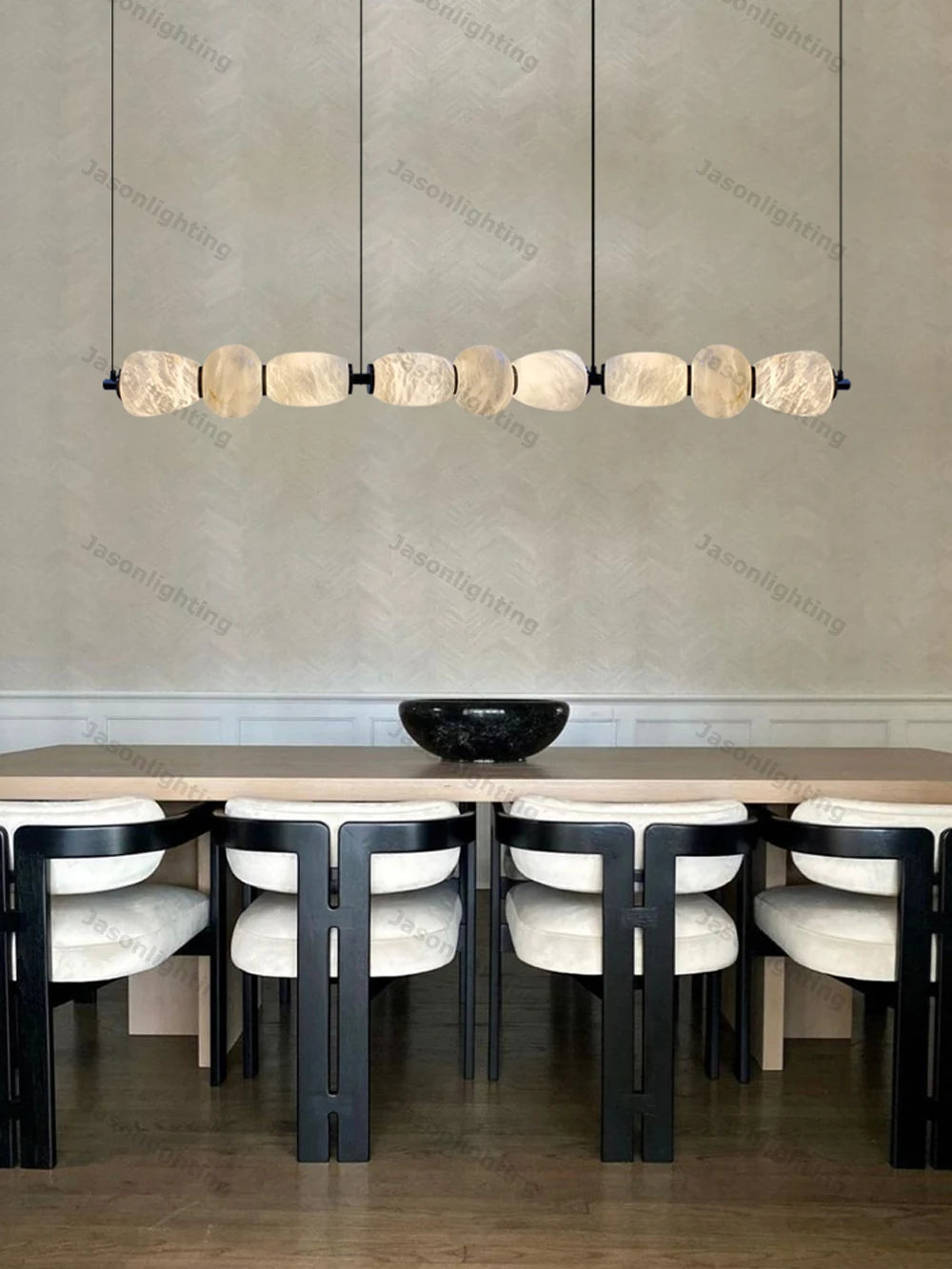 Dinning Room Linear Natural Marble Chandelier Crafted From