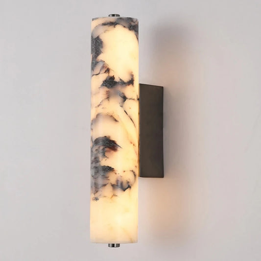 Novelty Cylinder Natural Marble Wall Lamp Black Metal
