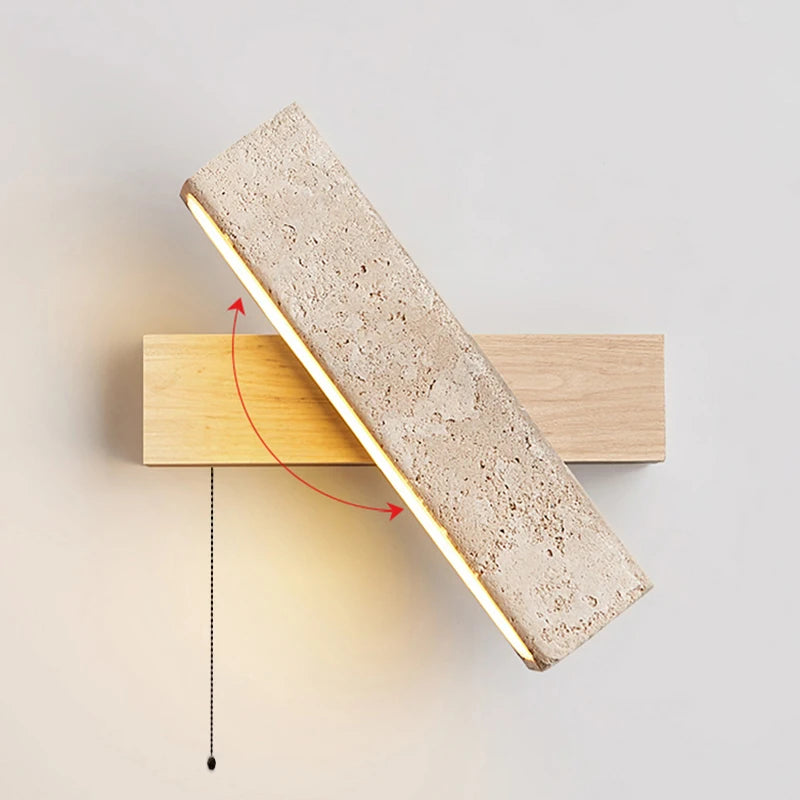 Switch LED Wall Lamp Natural Stone Wood Rotatable