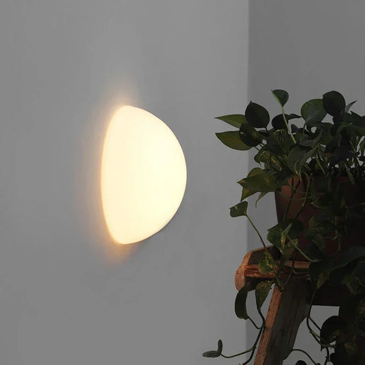 Nordic Round Glass Wall Lamp Milky White Sconces Hidden Base