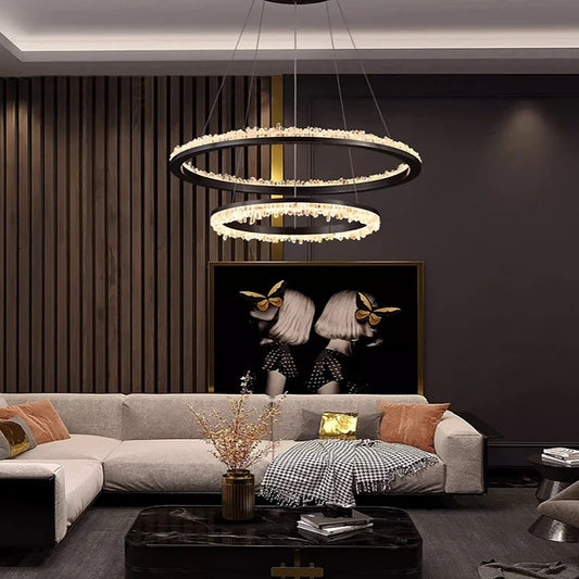 Dimmable LED K9 Crystal Circle Life Hanging Lamps Chandelier