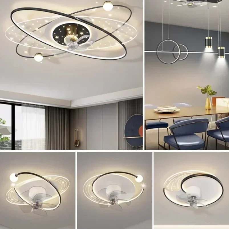 Living Room Ceiling Fan Light LED Shake Head Electric