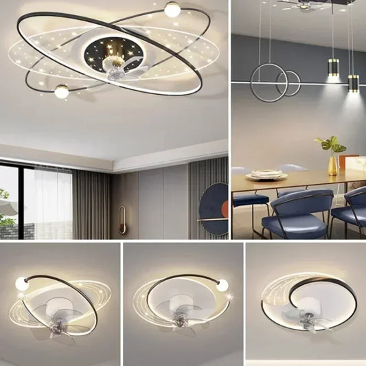 Living Room Ceiling Fan Light LED Shake Head Electric