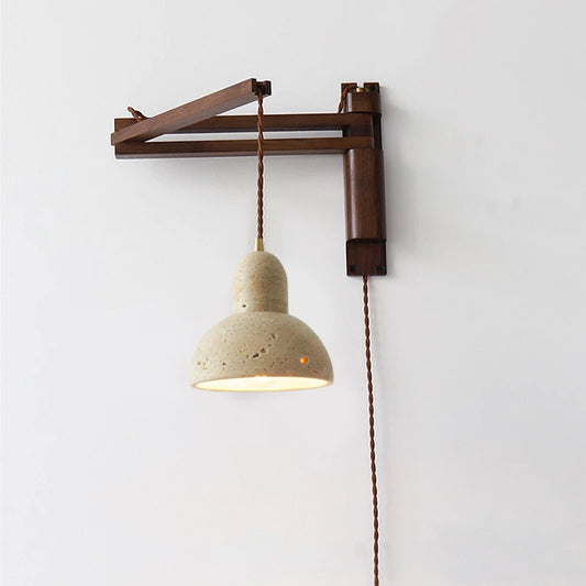 Natural Stone Wall Lamp Wooden Pole Can Rotate Light Reading