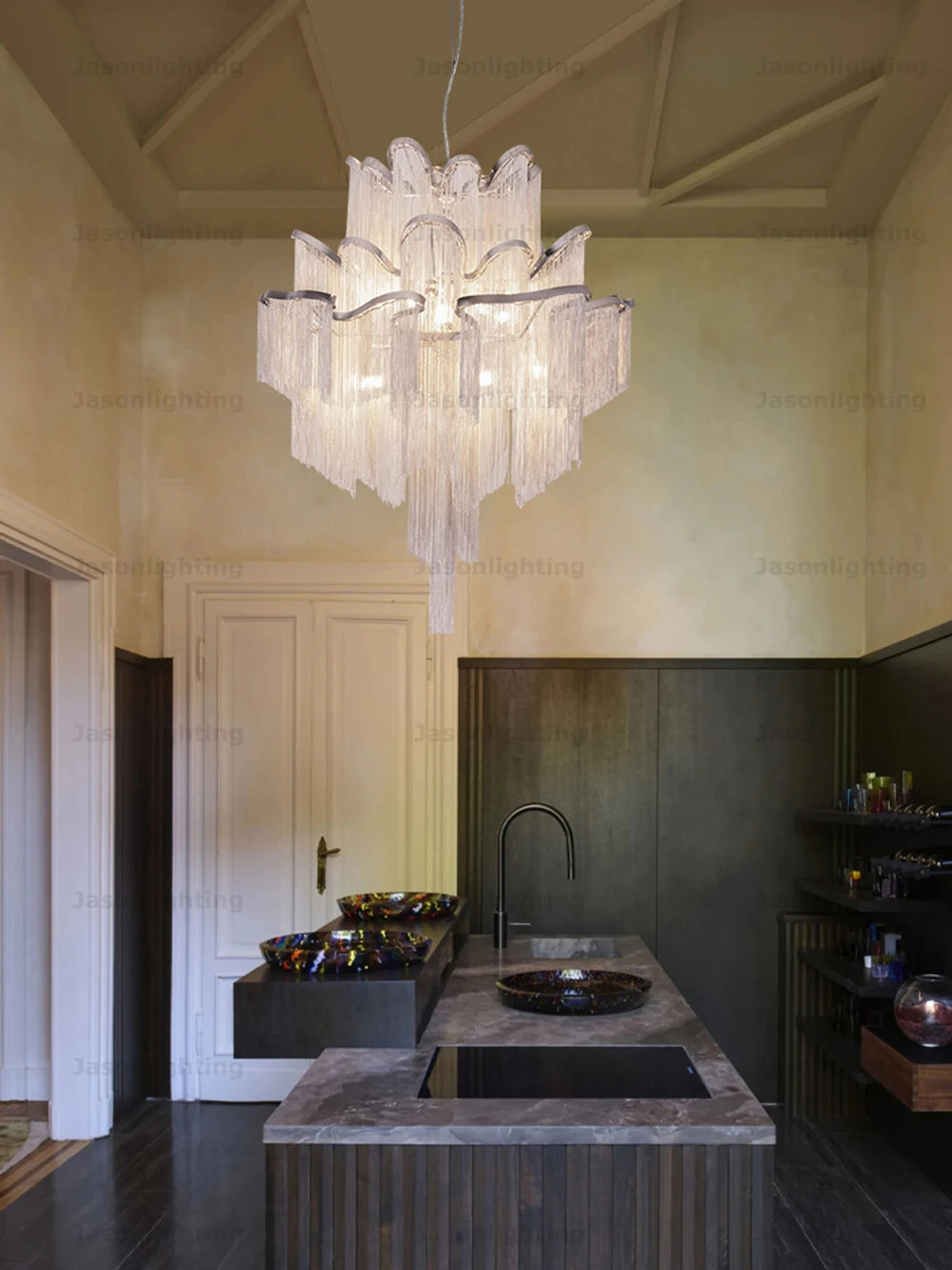 Black Gold Chrome Aluminum Chain Dimmable LED Pendant Light