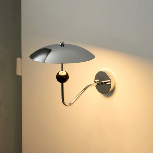 Indoor LED Wall Light Beige Chrome Lampshade Mushroom Shape