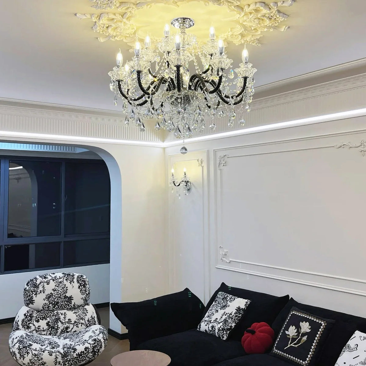 French Black Glass E14 Candle Chandelier American Clear