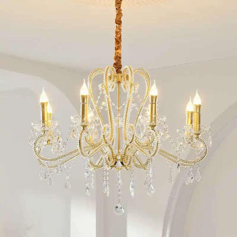 American Crystal Candle E14 Chandelier White Gold Metal