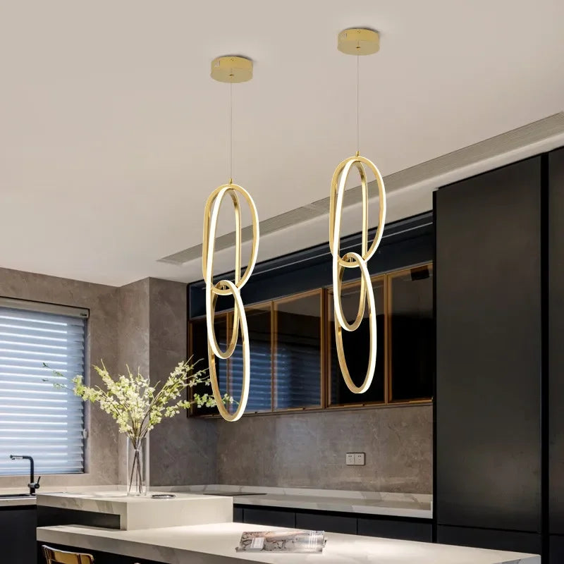Post Polish Steel LED Pendant Light Gold