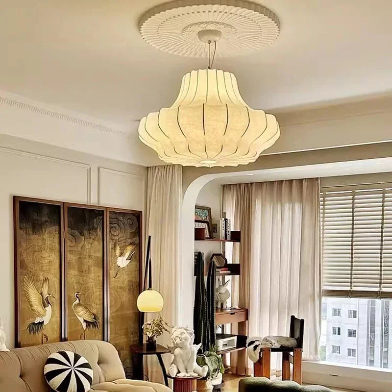 Nordic Wabi Sabi E27 Chandelier Living Room Silk LED Pendant