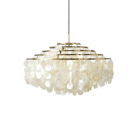 Natural Tiered Capiz Shell Iron Chandelier