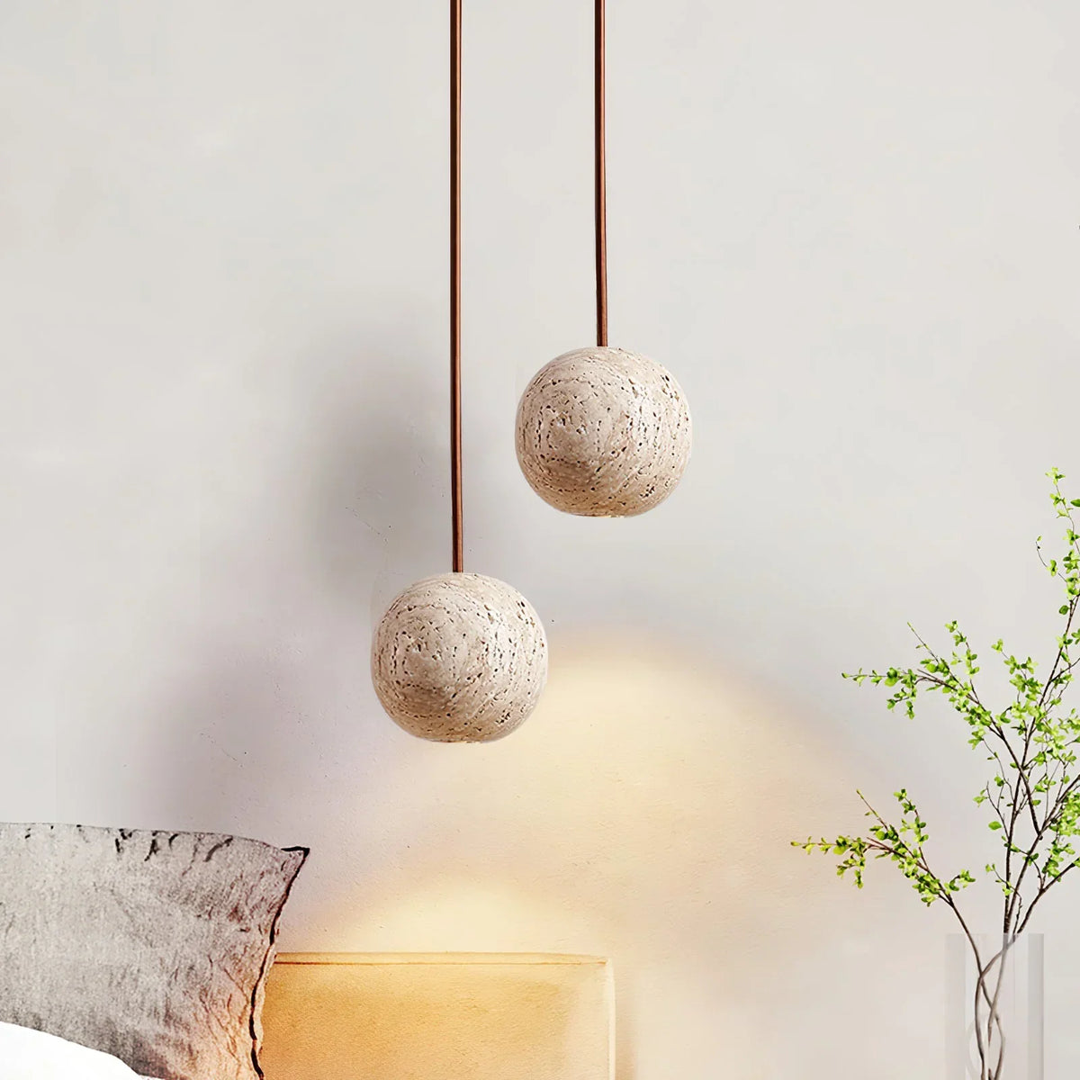 Spherical Cassia Travertine Pendant Light – Travertine detail 7