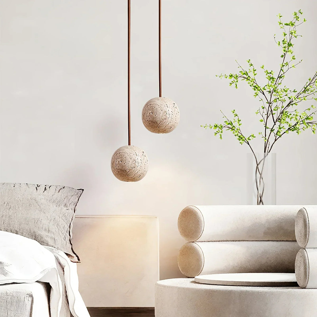 Spherical Cassia Travertine Pendant Light – Travertine detail 5
