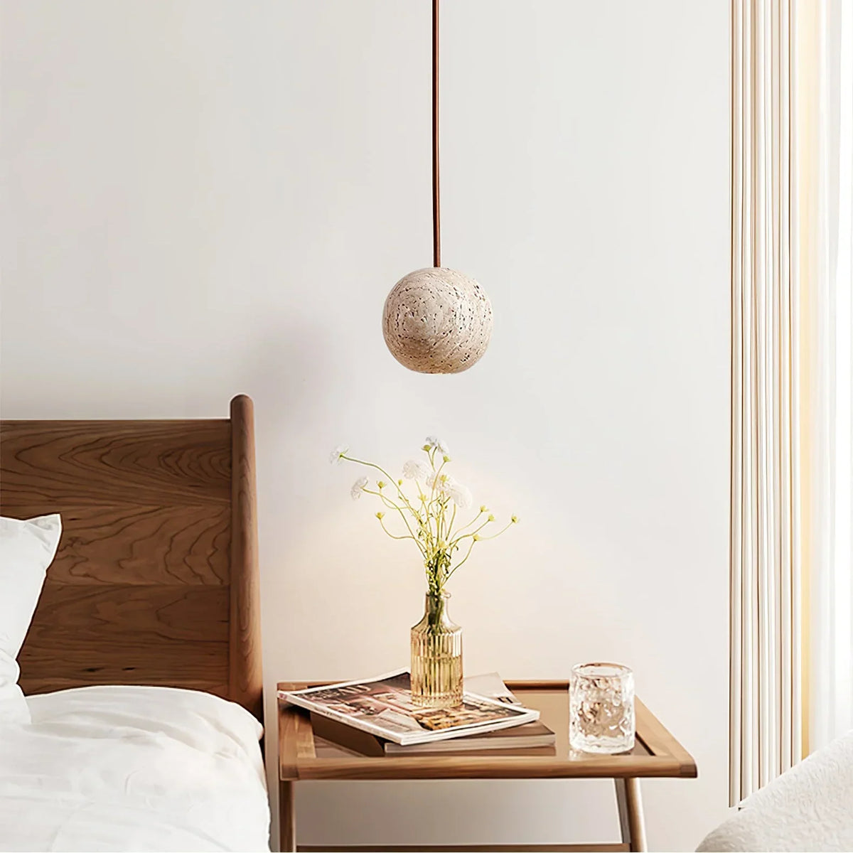Spherical Cassia Travertine Pendant Light – Travertine detail 2