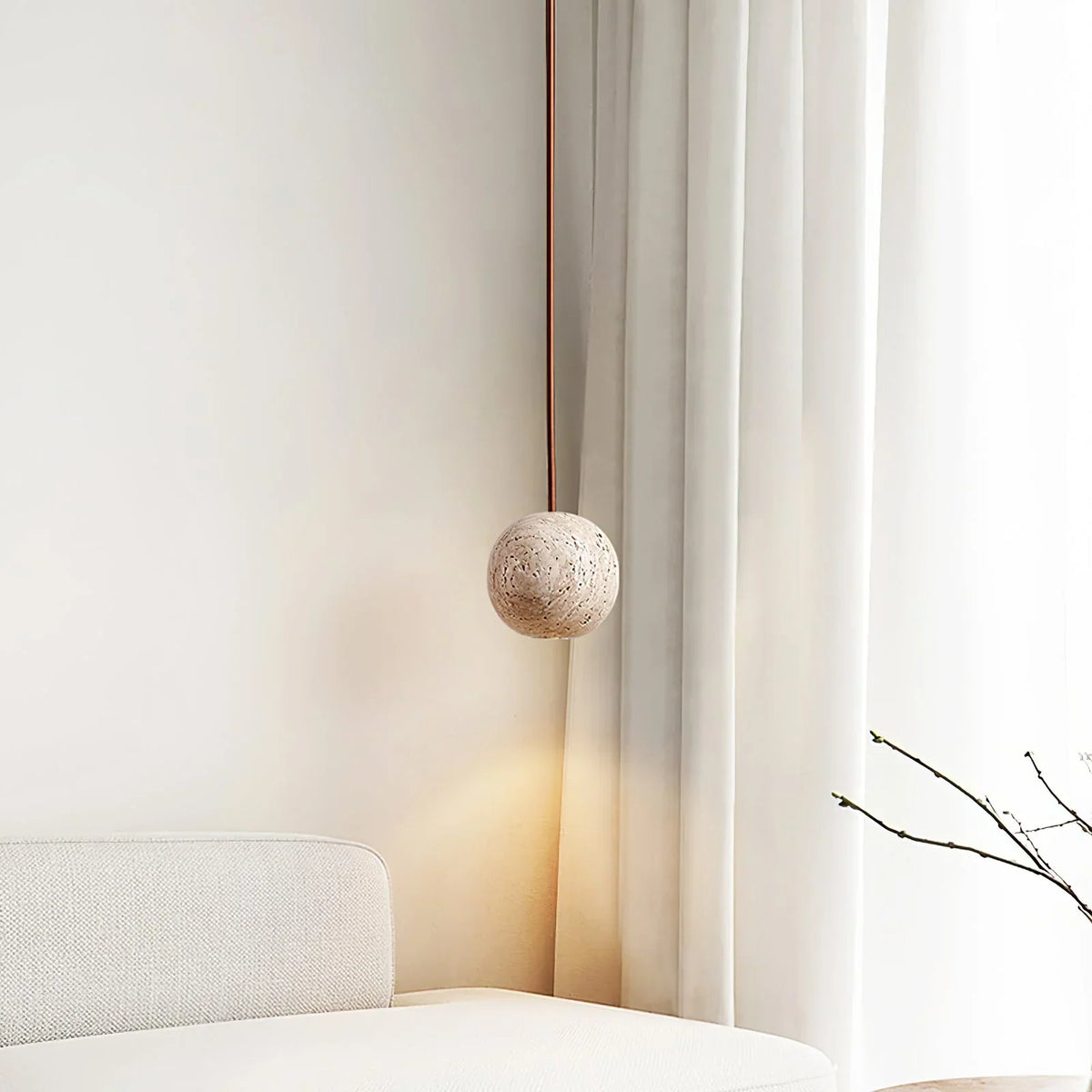Spherical Cassia Travertine Pendant Light – Travertine detail 4