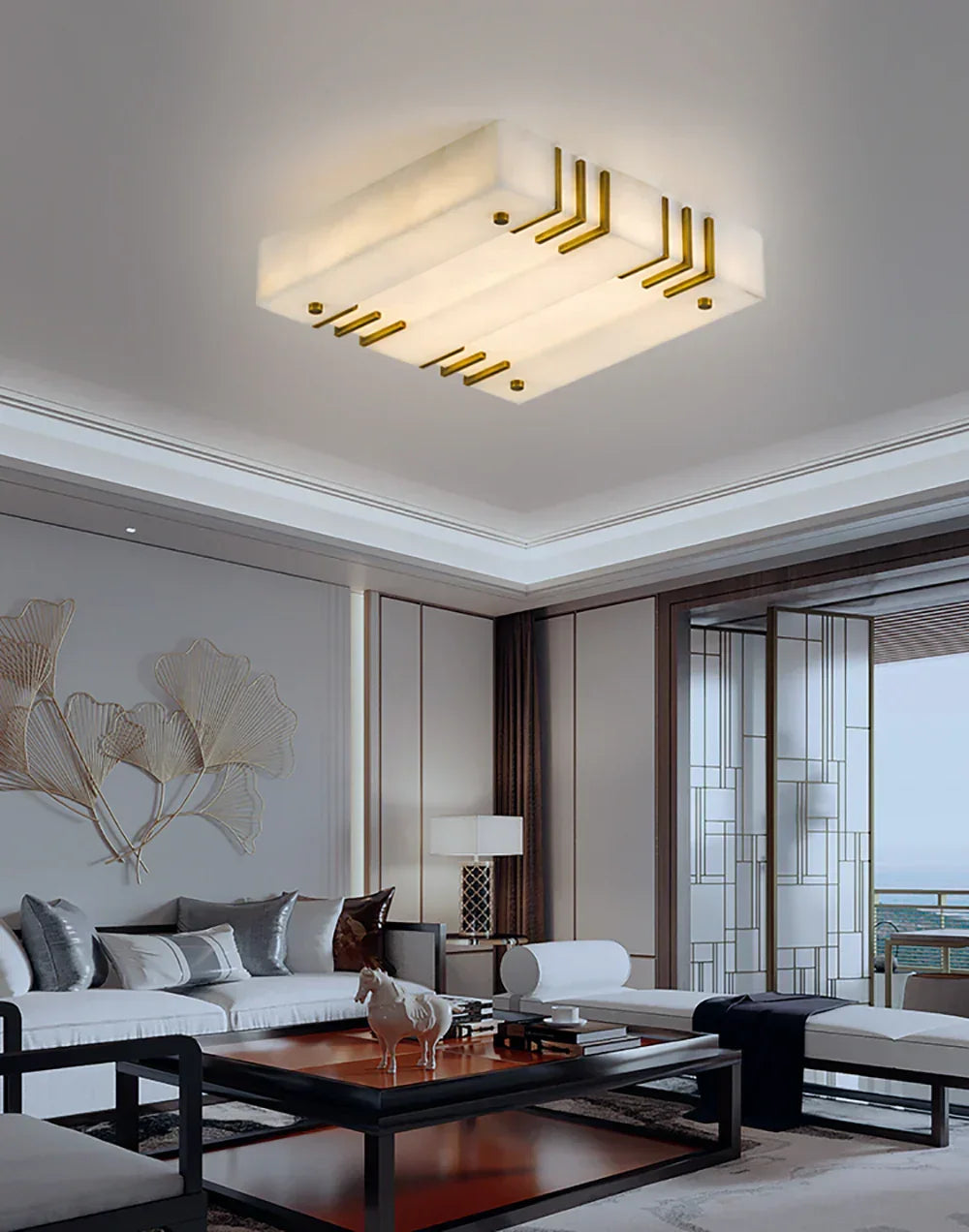 Square Alabaster Gold Ceiling Lamp – Alabaster detail 7