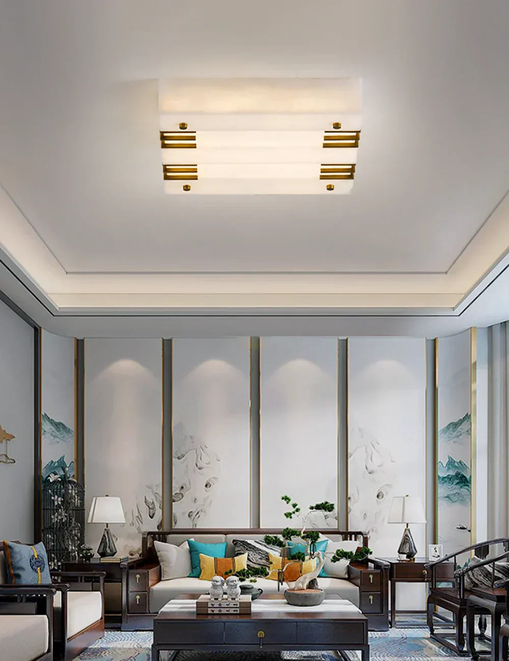 Square Alabaster Gold Ceiling Lamp – Alabaster detail 8