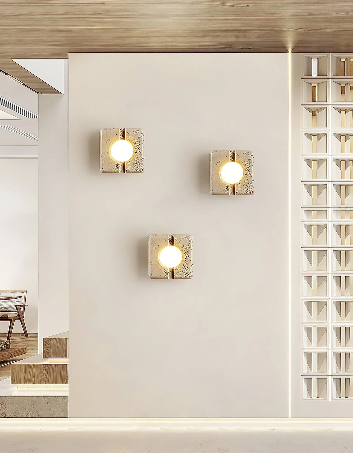 Square Camera Travertine Wall Lamp – Travertine detail 5