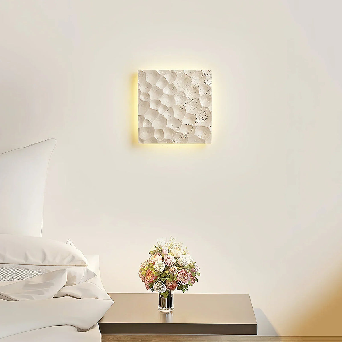 Square Modular Panel Travertine Wall Sconce – Travertine detail 2