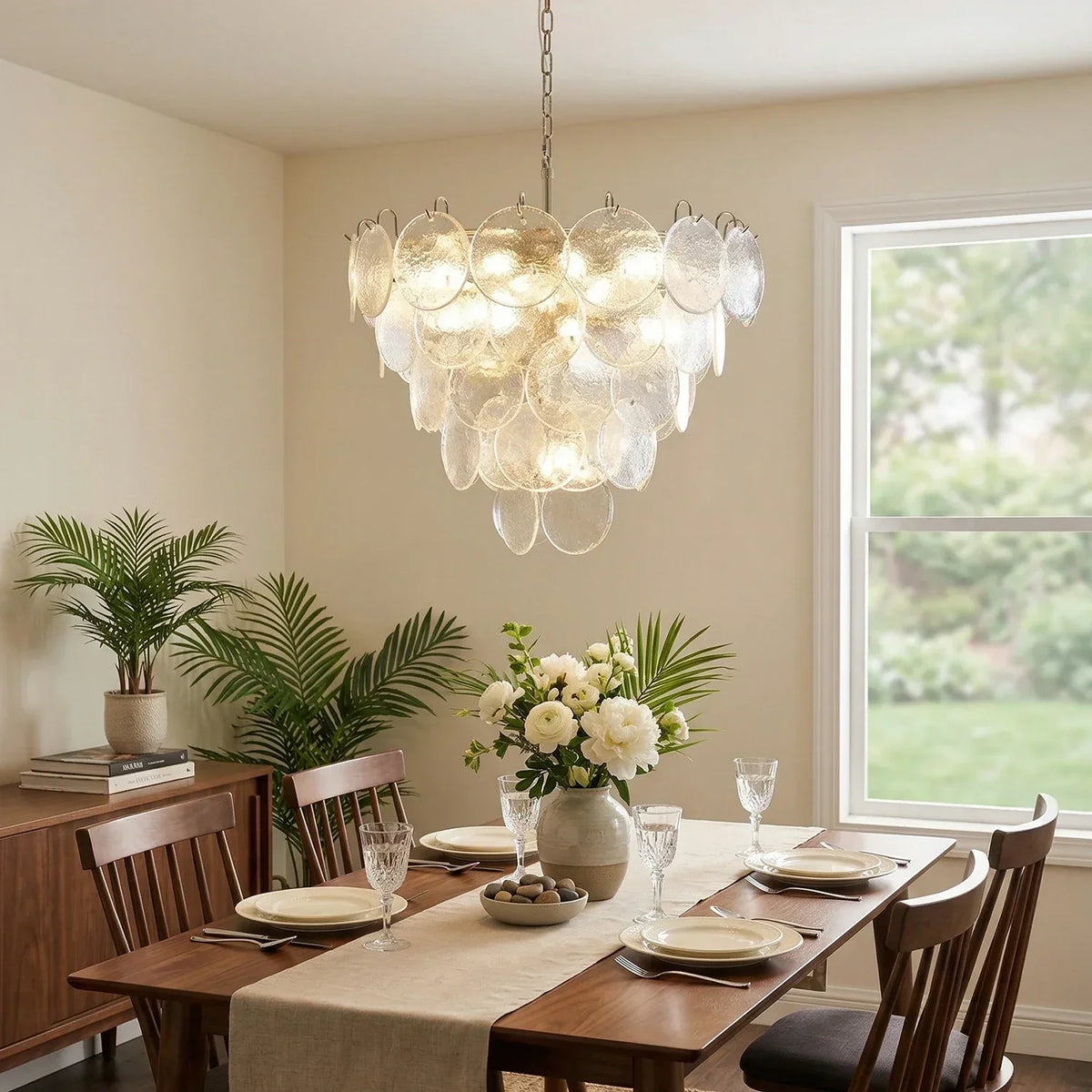 Iviana Iridescent Clear Disc Glass Chandelier – Glass detail 5