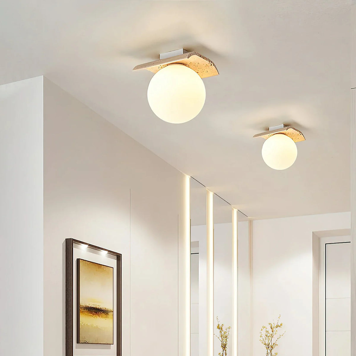 Travertine Bianca Globe Ceiling Lamp – Travertine detail 3