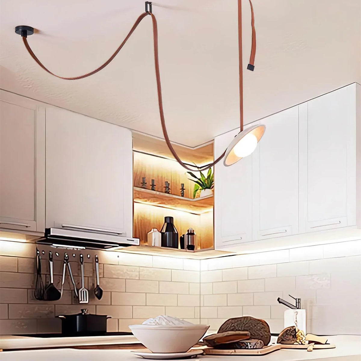 Travertine Lasso Stone Leather Chandelier – Travertine detail 3