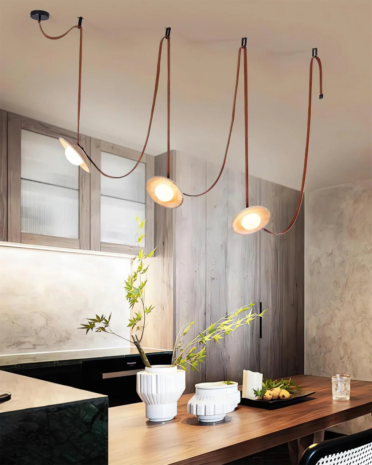 Travertine Lasso Stone Leather Chandelier – Travertine detail 6