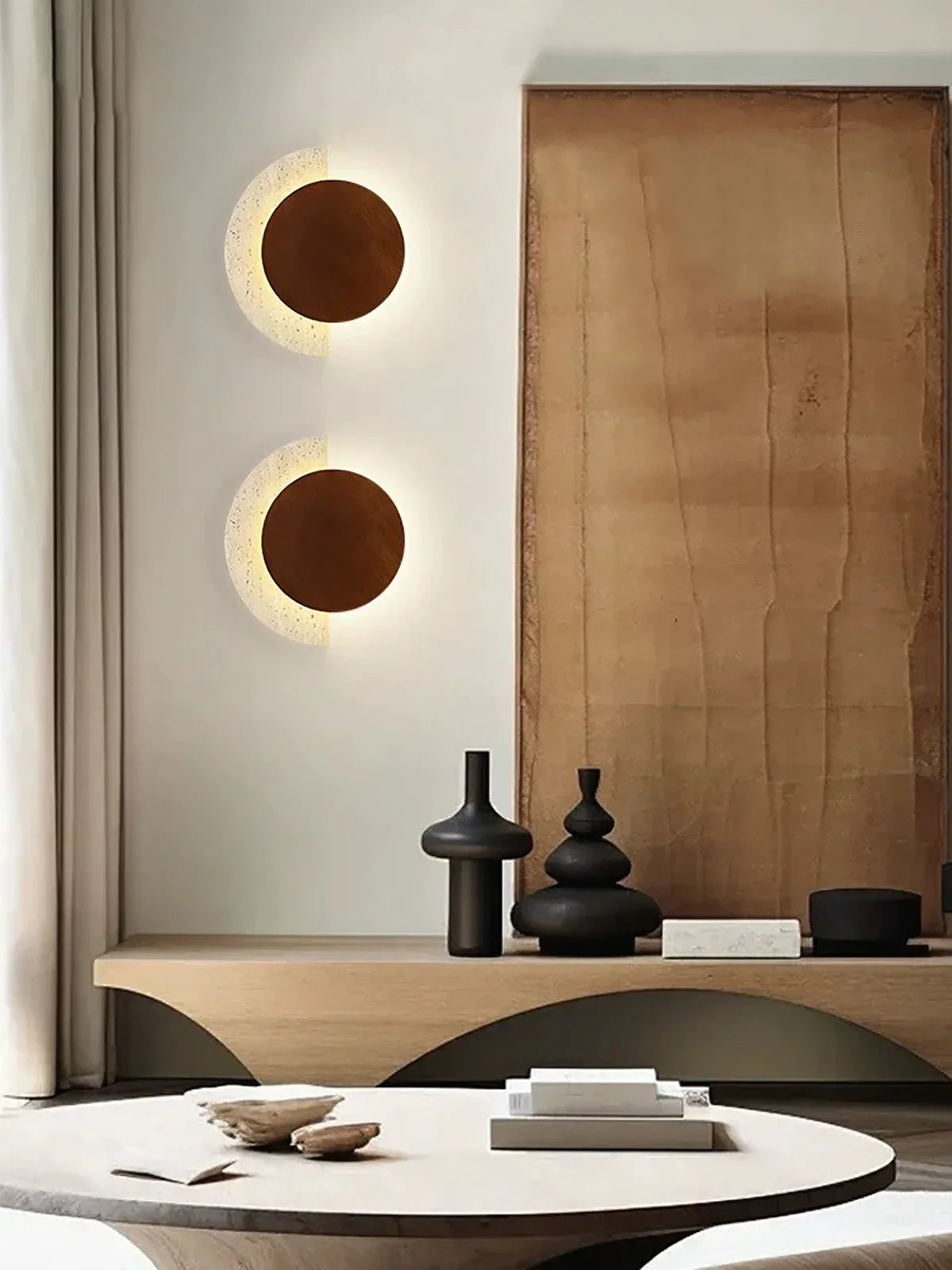 Travertine Crescent Halo Wall Sconce – Travertine detail 9