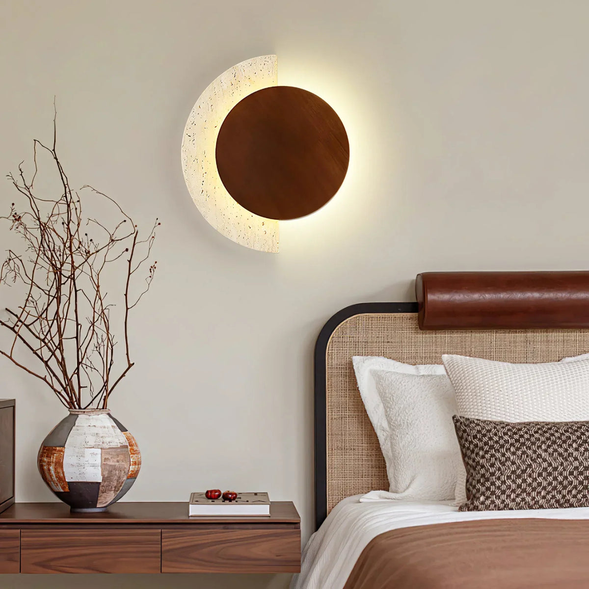 Travertine Crescent Halo Wall Sconce – Travertine detail 2
