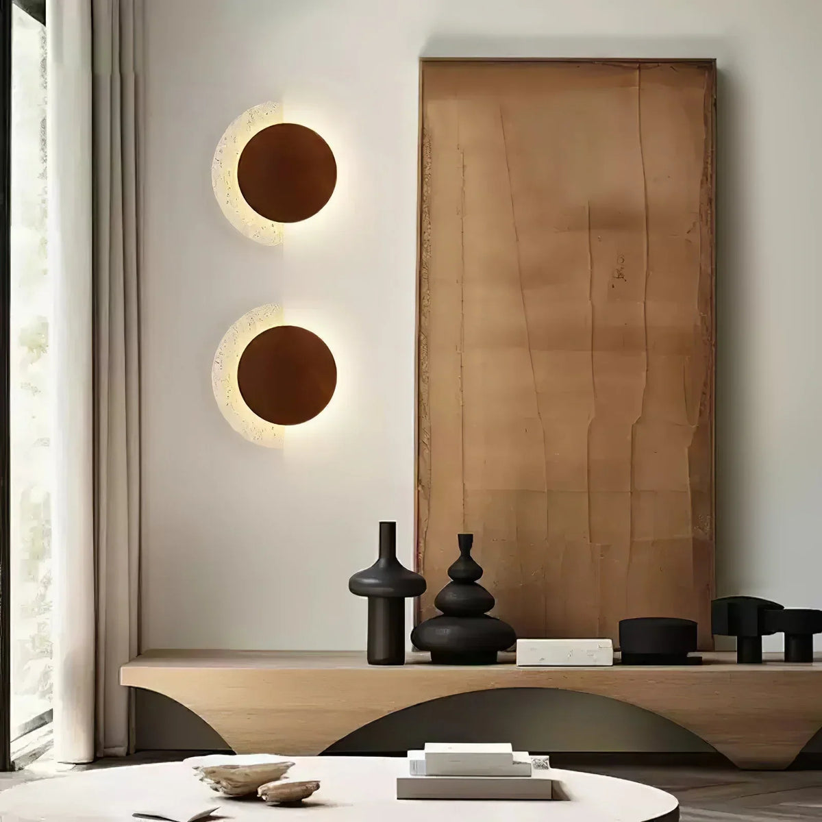 Travertine Crescent Halo Wall Sconce – Travertine detail 5