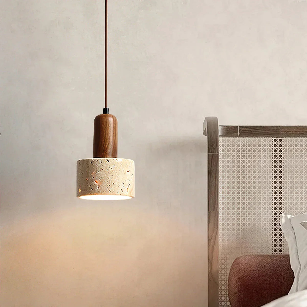 Travertine Cylinder Pendant Light – Travertine detail 7