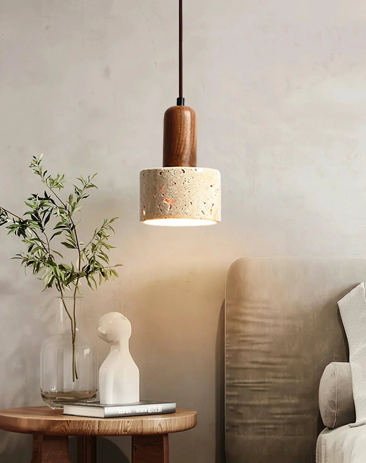 Travertine Cylinder Pendant Light – Travertine detail 11