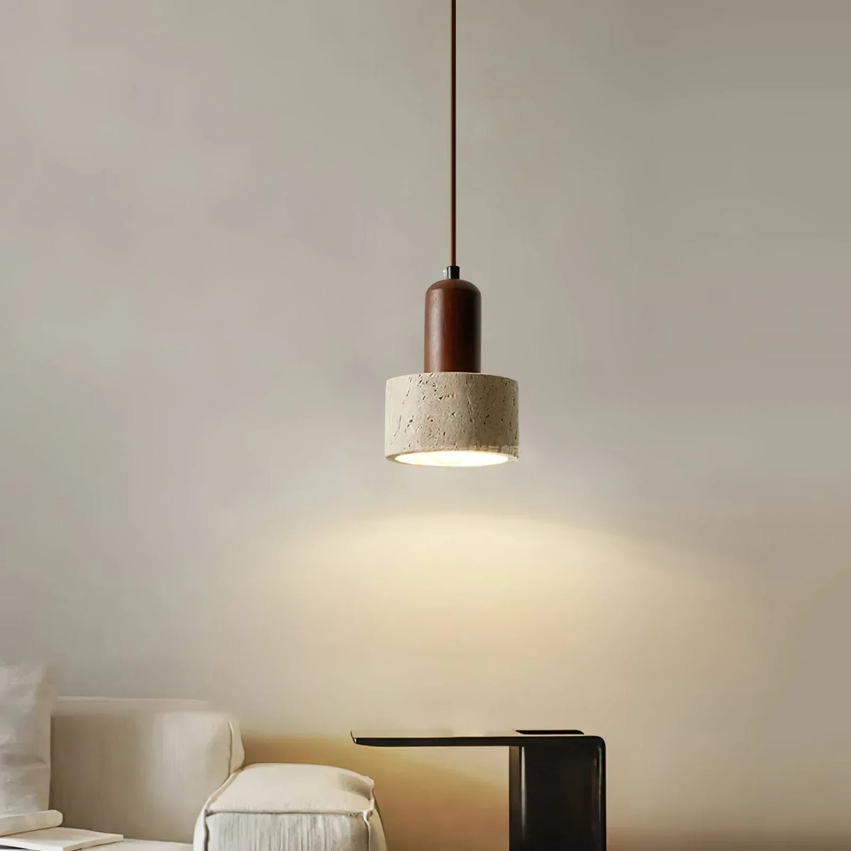 Travertine Cylinder Pendant Light – Travertine detail 3