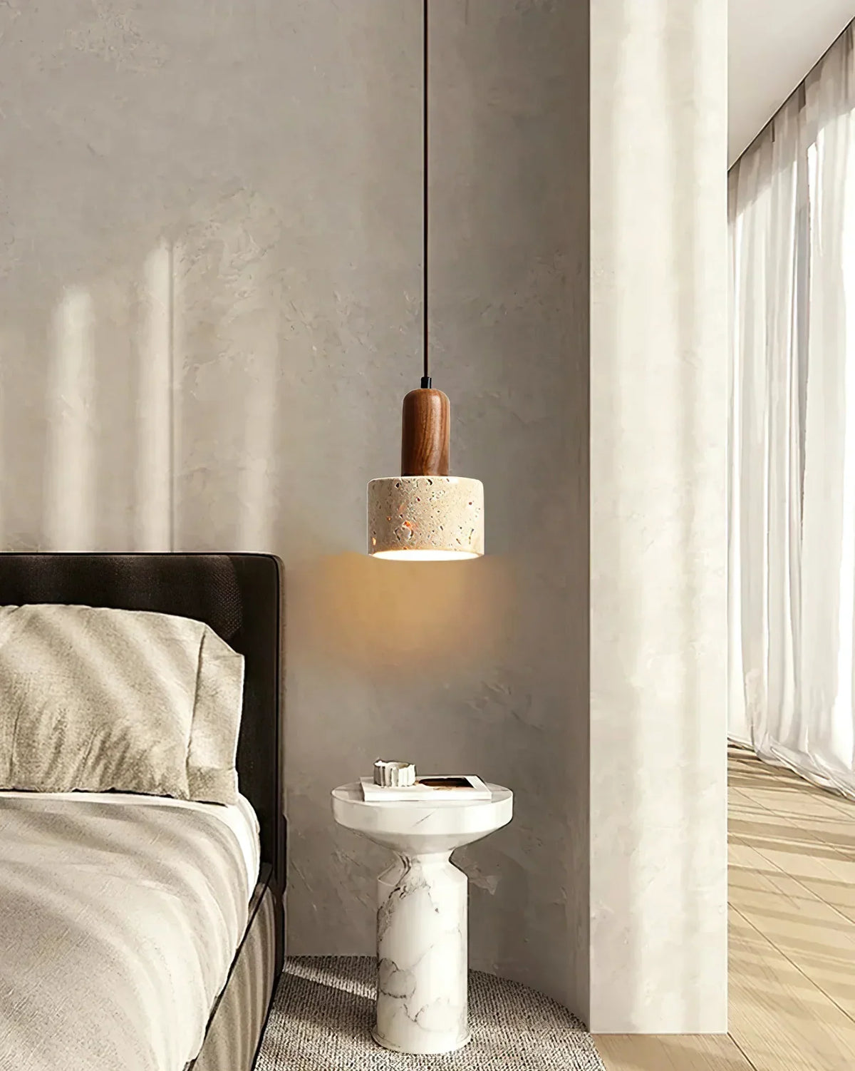 Travertine Cylinder Pendant Light – Travertine detail 12