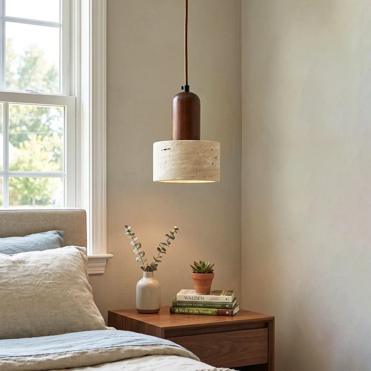 Travertine Cylinder Pendant Light – Travertine detail 2
