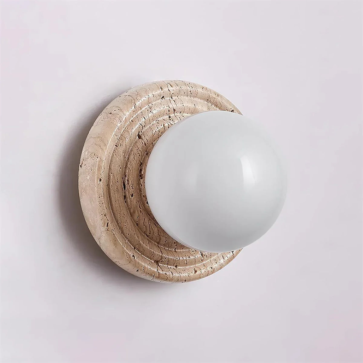 Travertine Elira Round Minimalist Wall Sconce – Travertine detail 12