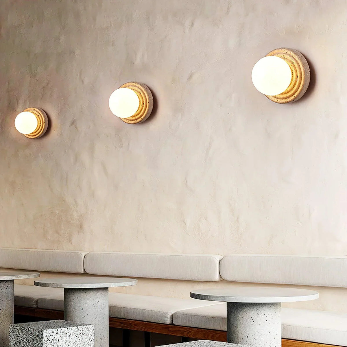 Travertine Elira Round Minimalist Wall Sconce – Travertine detail 5