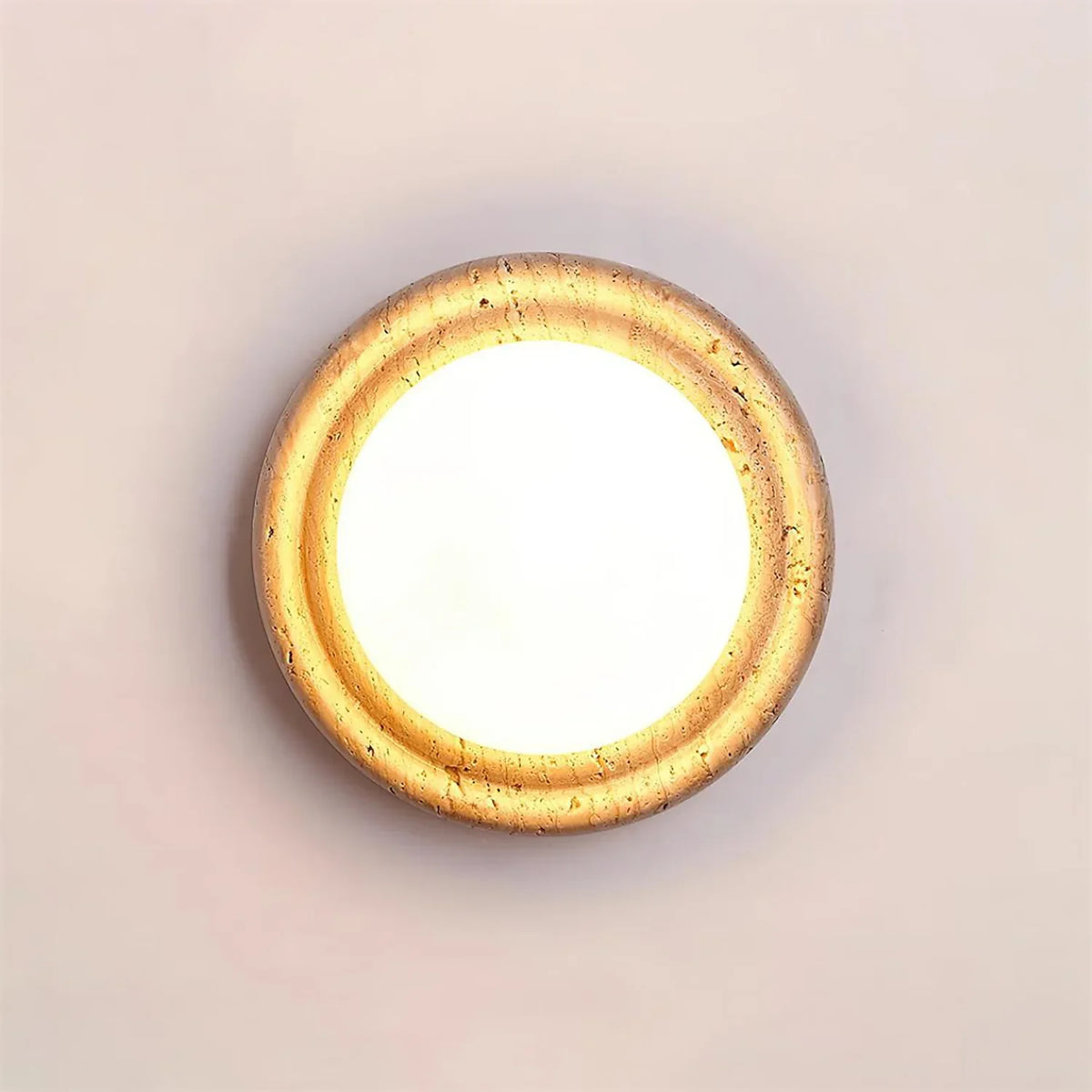 Travertine Elira Round Minimalist Wall Sconce – Travertine detail 10