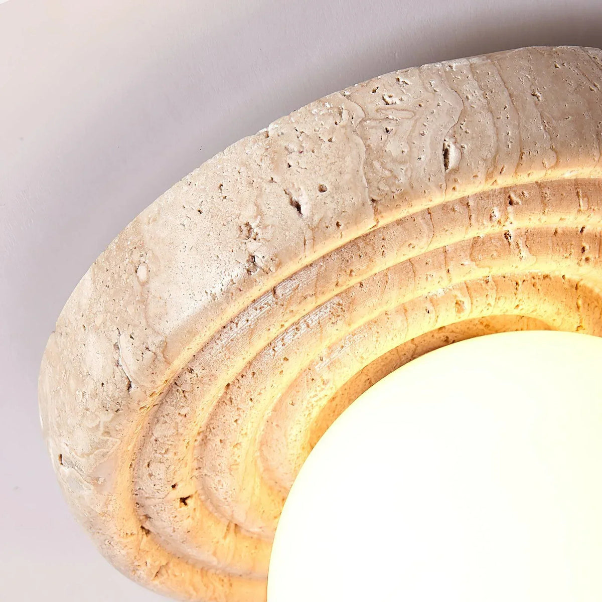 Travertine Elira Round Minimalist Wall Sconce – Travertine detail 9