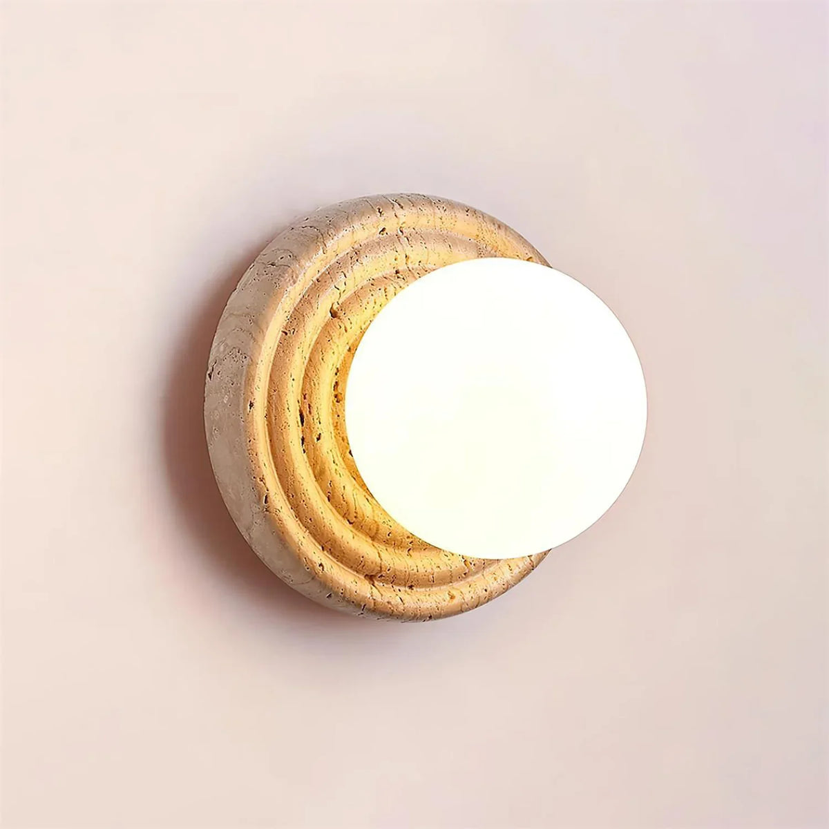 Travertine Elira Round Minimalist Wall Sconce – Travertine detail 11