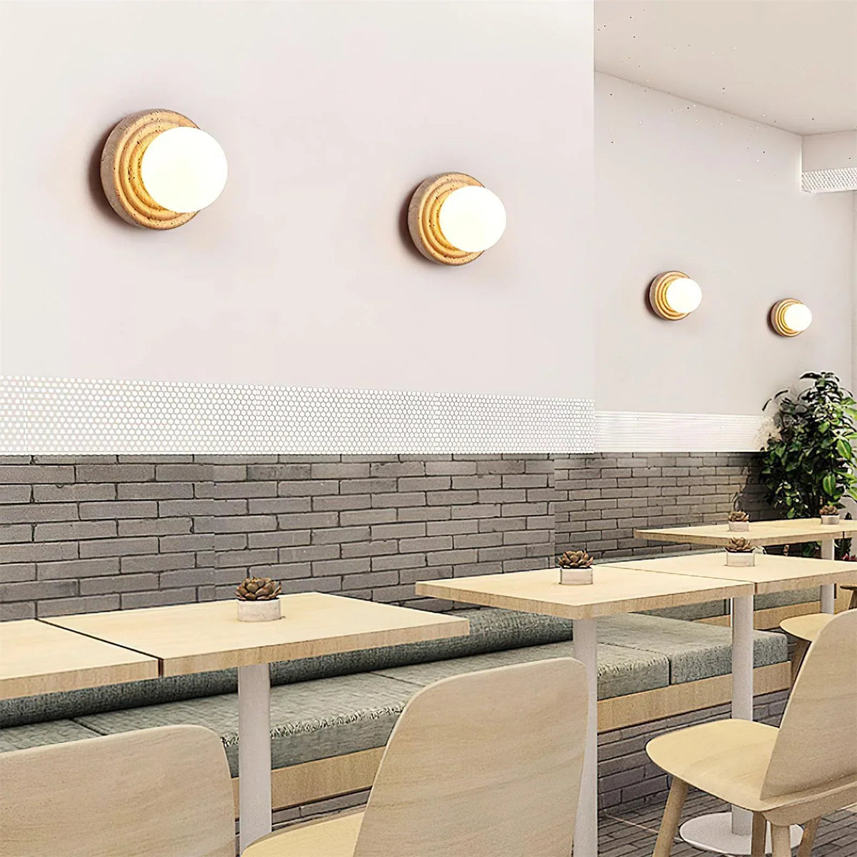 Travertine Elira Round Minimalist Wall Sconce – Travertine detail 7
