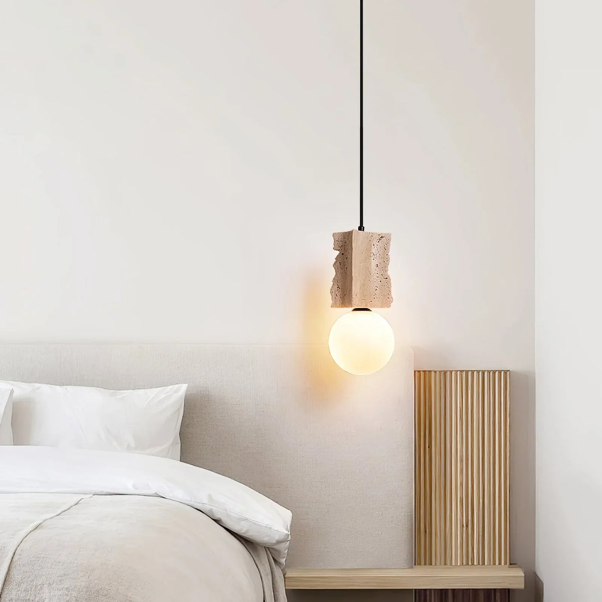 Travertine Irregulate Terra Orb Pendant Lamp – Travertine detail 3