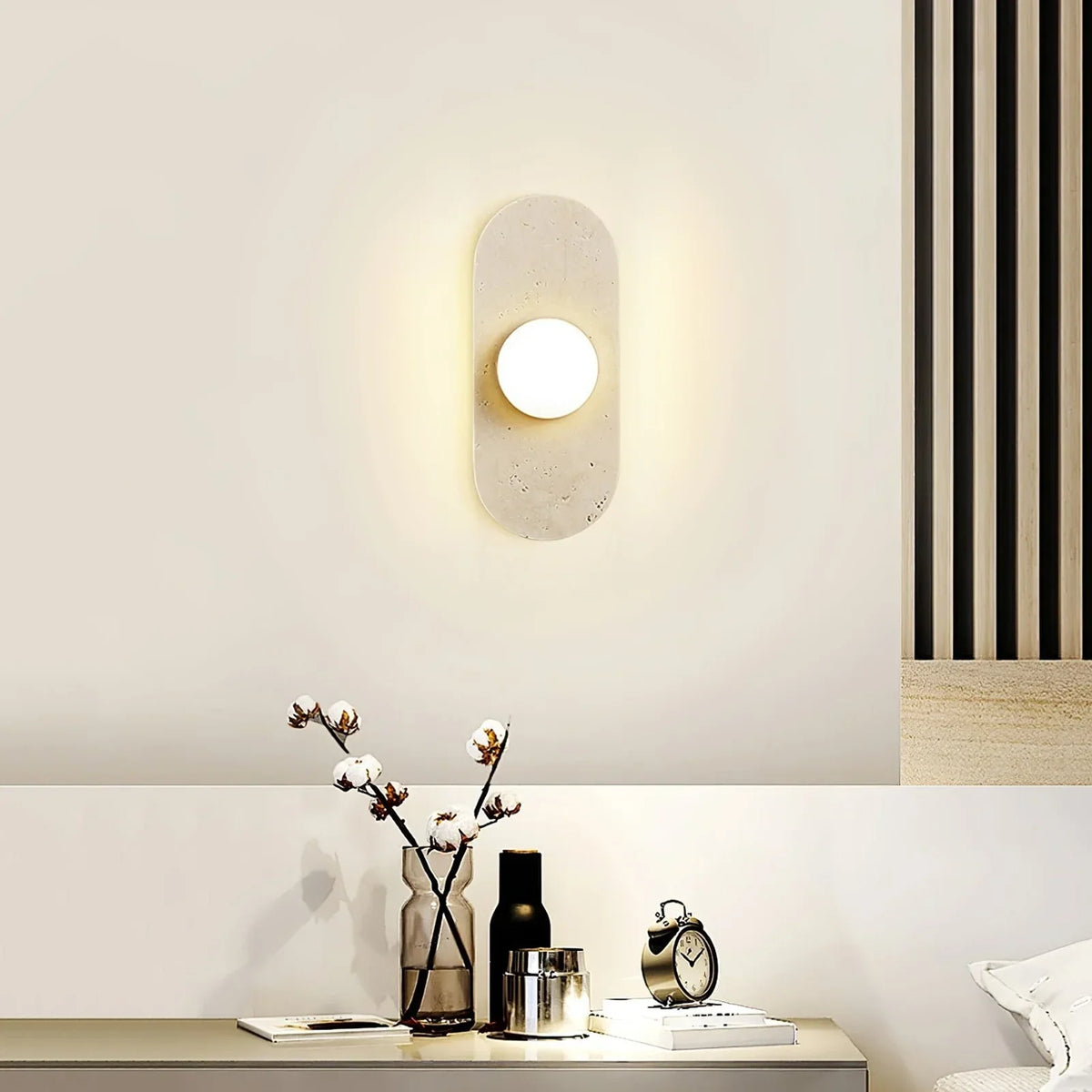 Travertine Oval Glass Wall Sconce – Travertine detail 4
