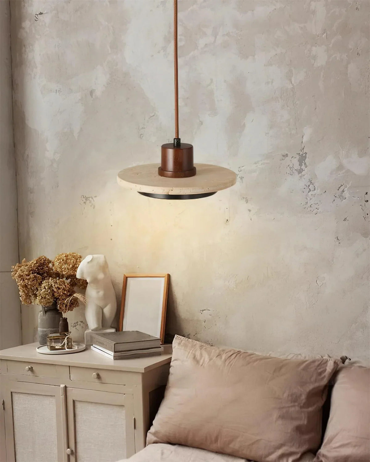 Travertine Retro Disc Pendant Lamp – Travertine detail 6