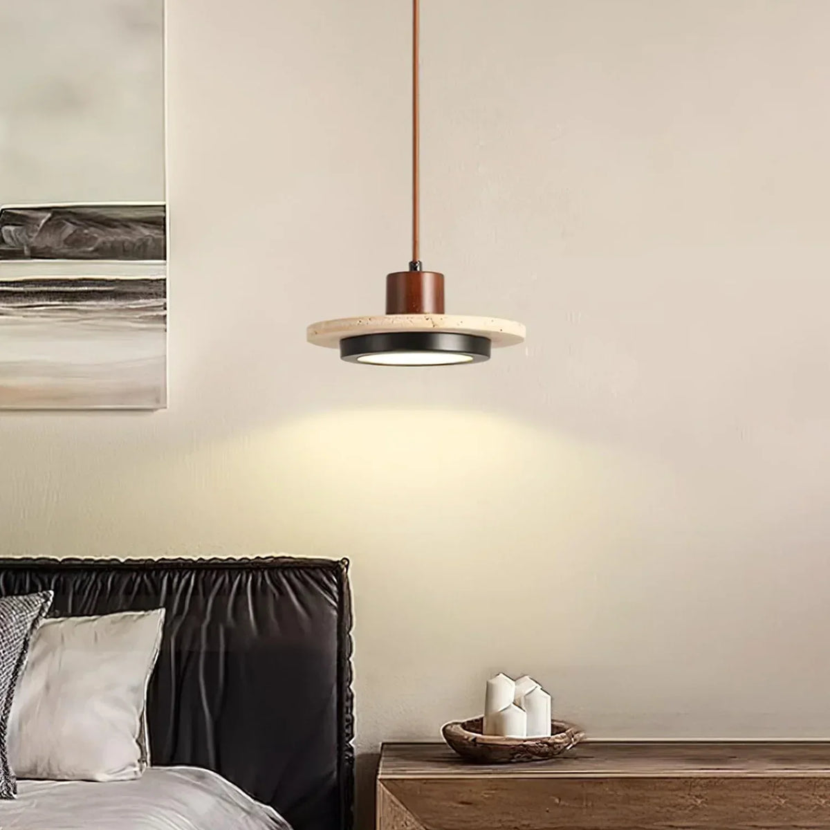 Travertine Retro Disc Pendant Lamp – Travertine detail 2